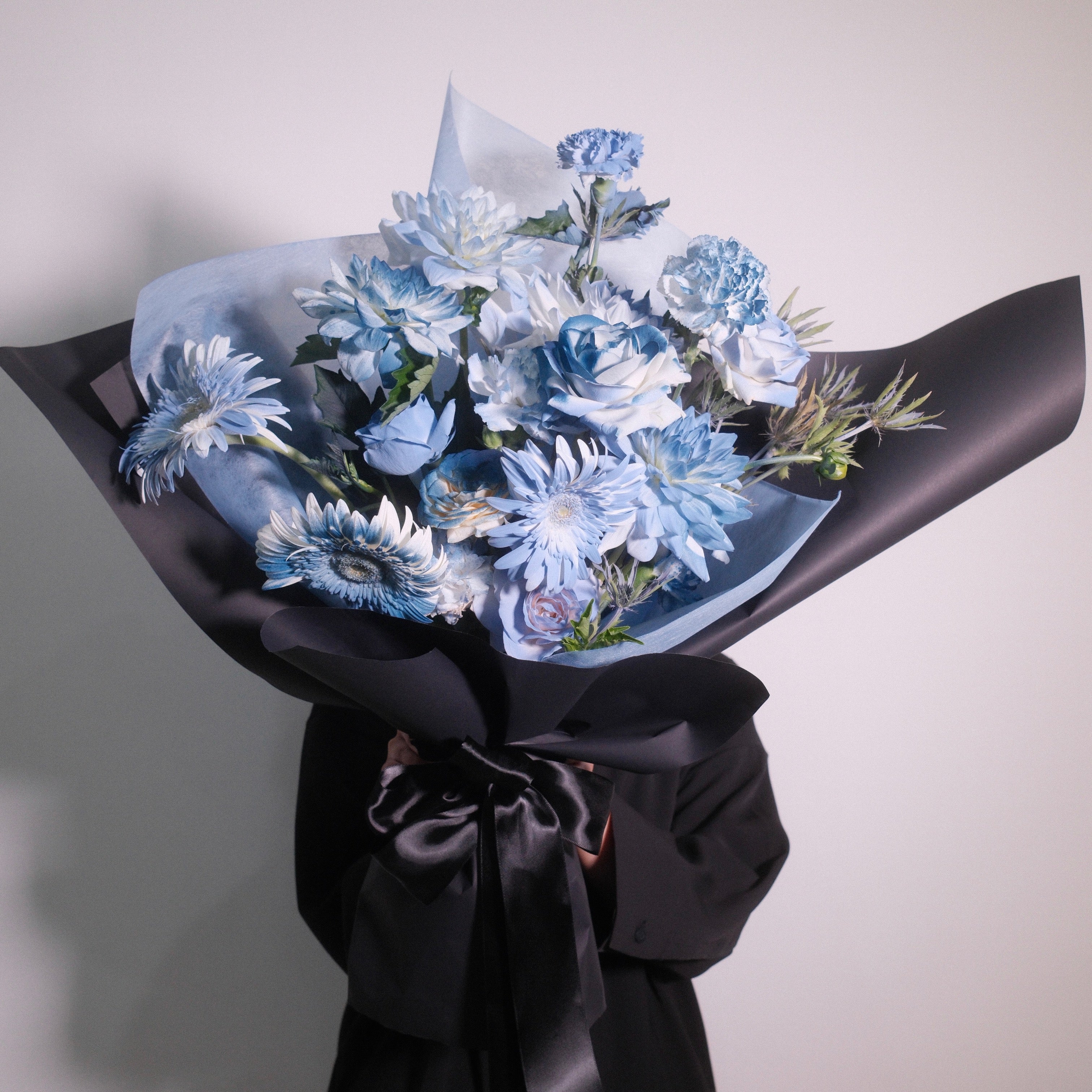 Aozora (青空) Luck Graduation Bouquet – soft blue flowers perfect gift idea for congratulating graduates and wishing them success, confidence, and new beginnings, Hanaya Flora, Sydney. 