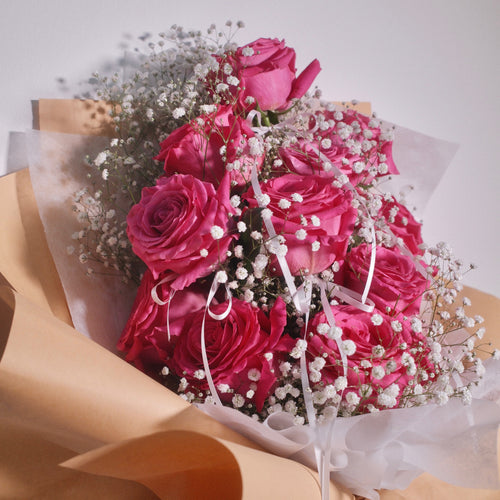 Close-up detail of the Blush Promise bouquet, an anniversary gift