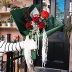 Crimson Cascade bouquet displayed outside the Hanaya Flora storefront in Surry Hills