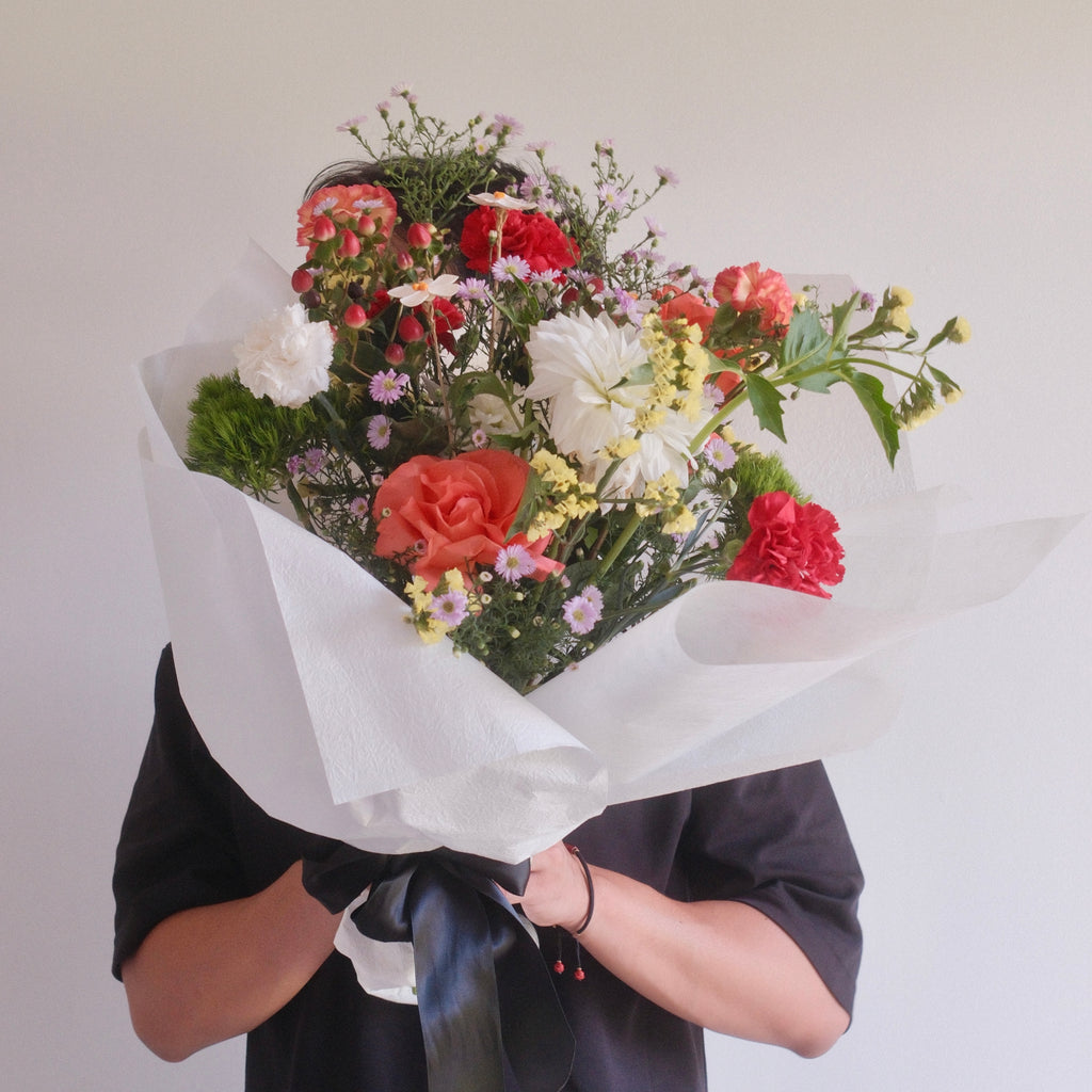 Flower bouquet of mixed colourful flower garden for mum on Mother's Day by Hanaya Flora. 