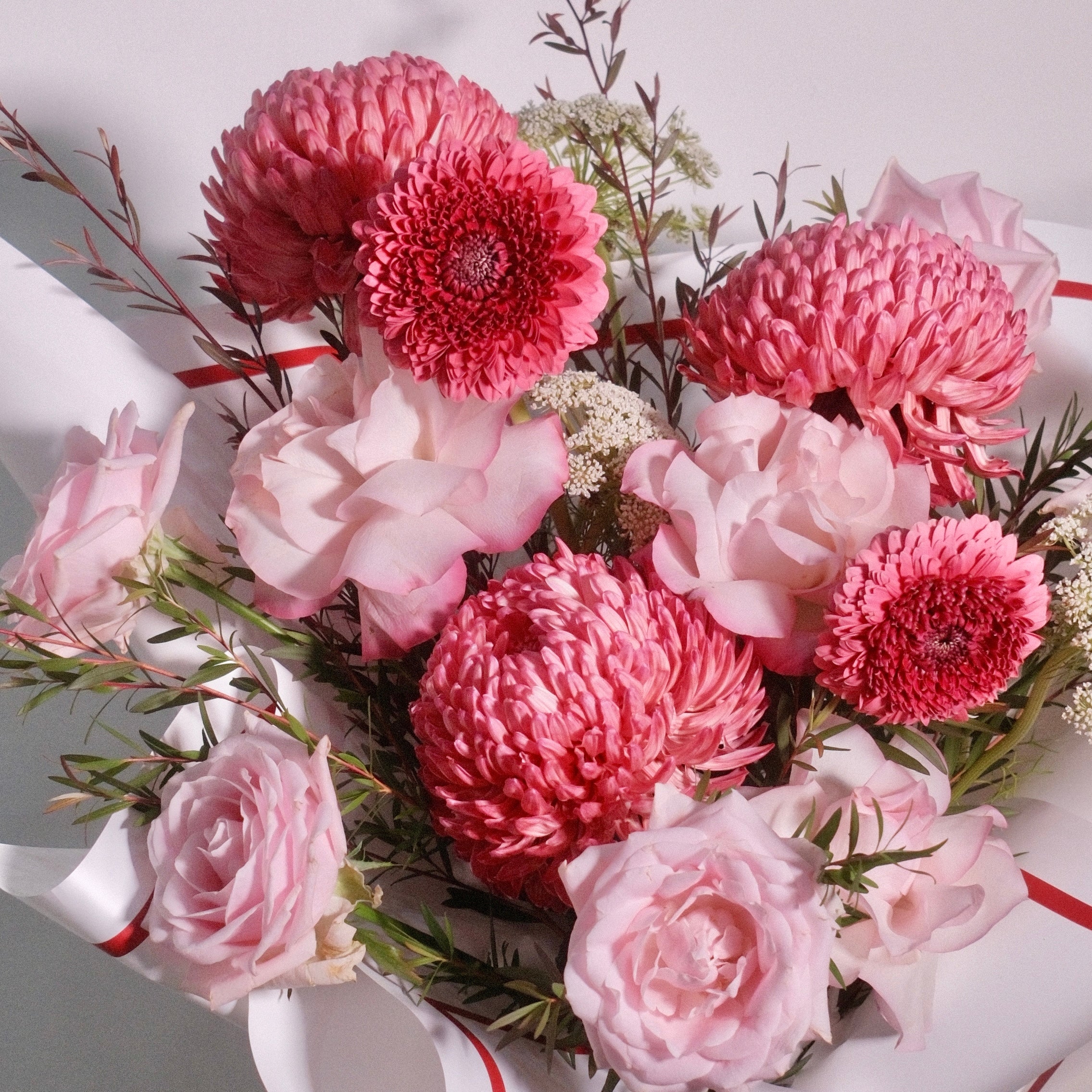 Flowers for mum bouquet with pink roses and chrysanthemums, from our Surry Hills flower shop
