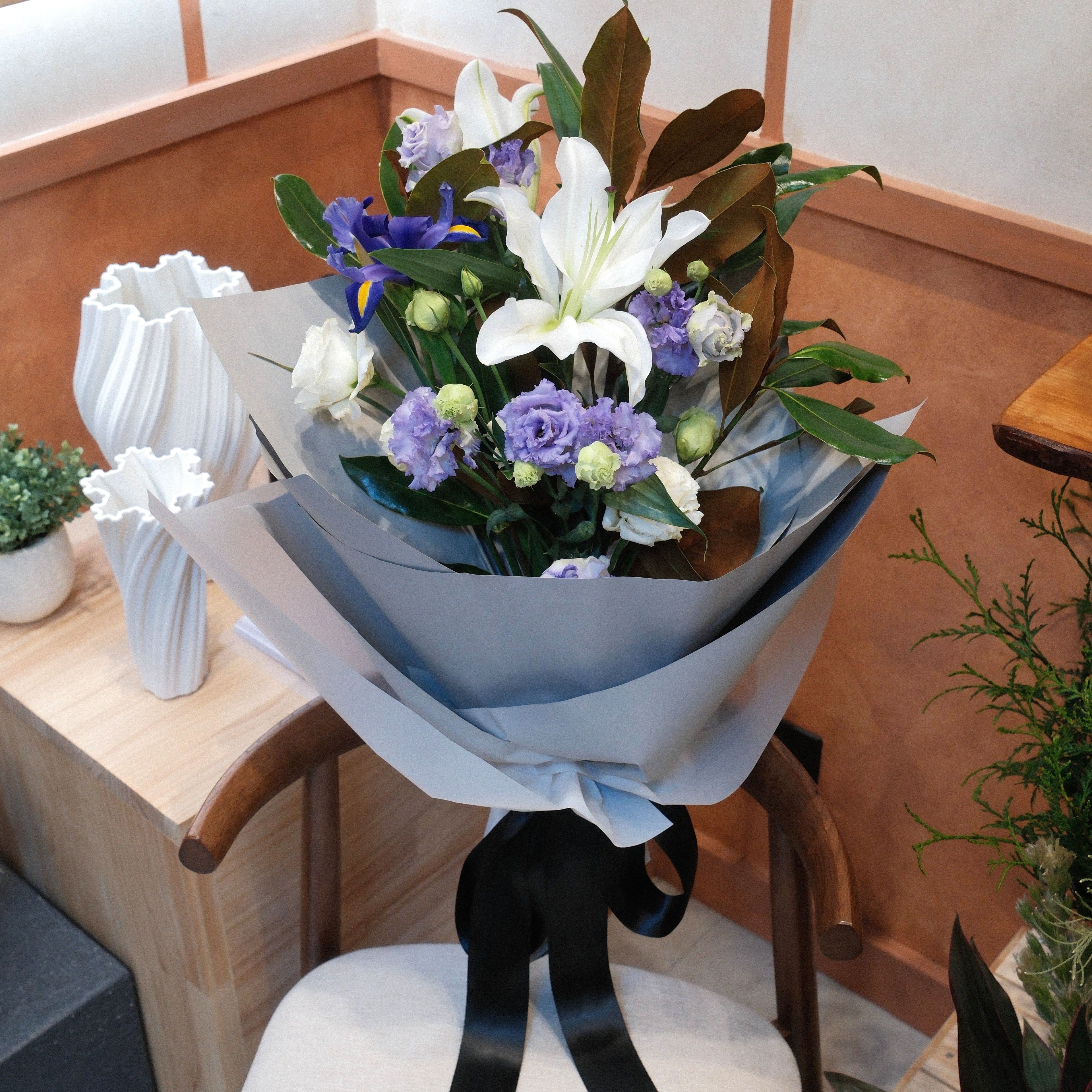 Gentle Farewell sympathy bouquet carried inside Hanaya Flora, Surry Hills florist