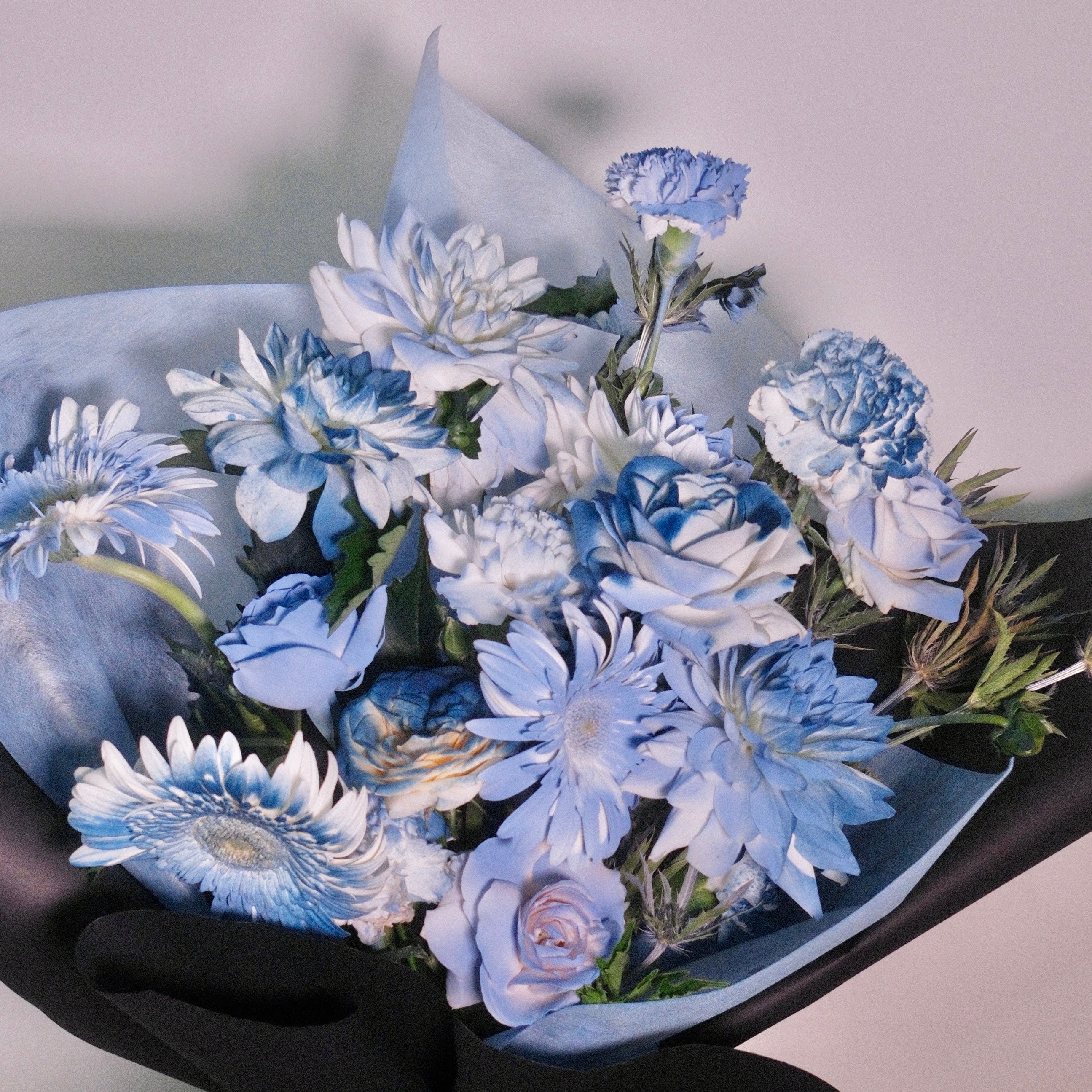 Aozora (青空) Luck Graduation Bouquet – soft blue flowers perfect gift idea for congratulating graduates and wishing them success, confidence, and new beginnings, Hanaya Flora, Sydney. 
