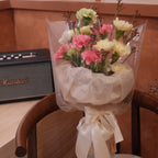 Hatsuhana carnation birthday bouquet wrapped in cream paper, Sydney flower delivery
