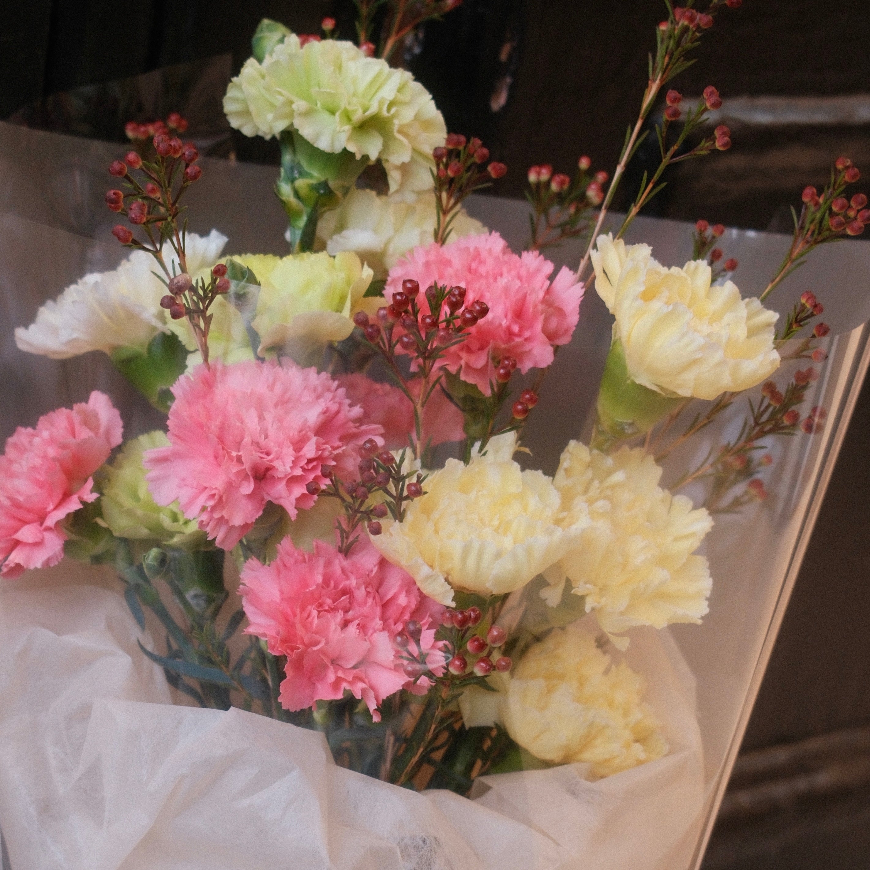 Close-up of Hatsuhana carnation bouquet, a birthday gift from our Surry Hills flower shop
