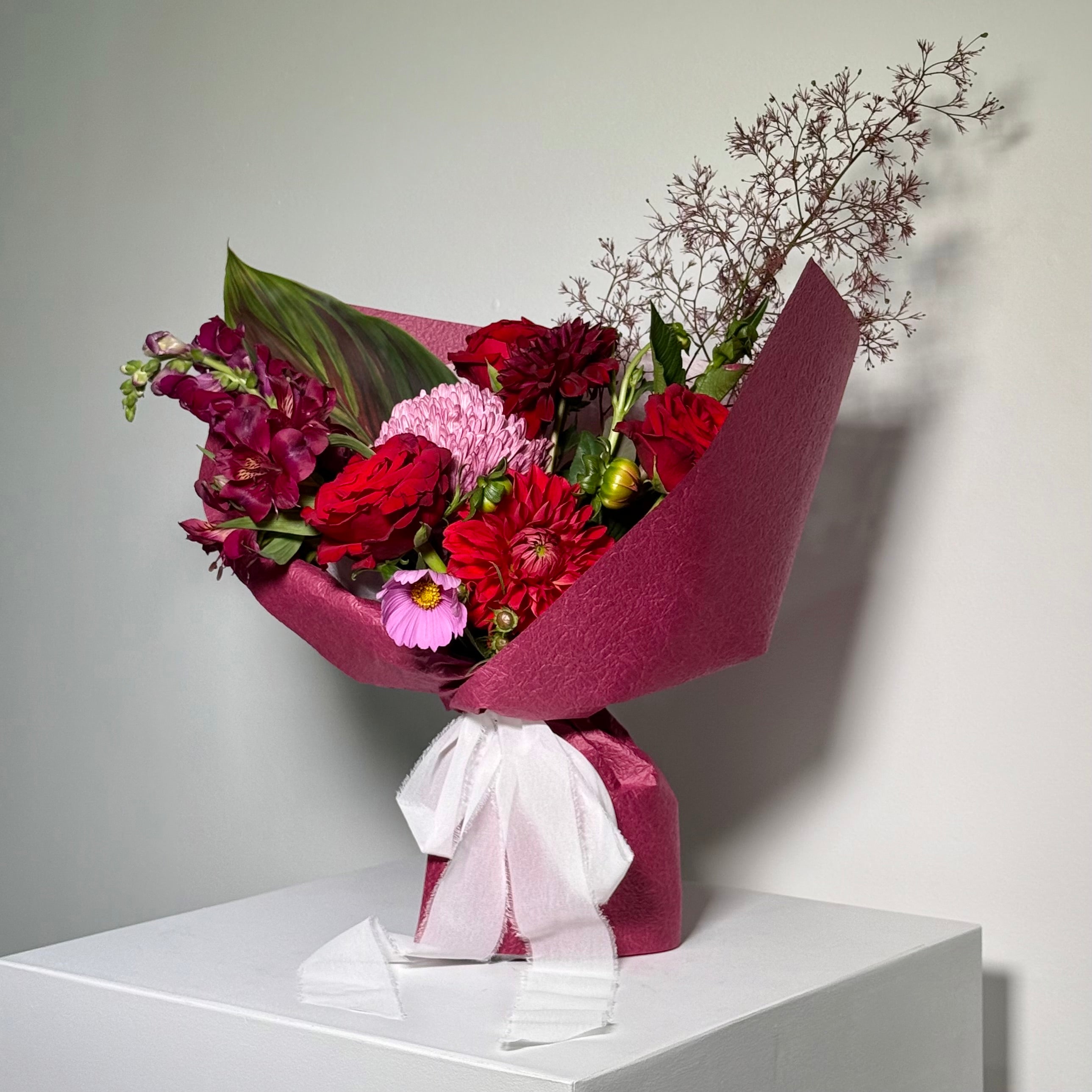 Valentine in Tokyo red rose and dahlia bouquet, a romantic gift, Sydney