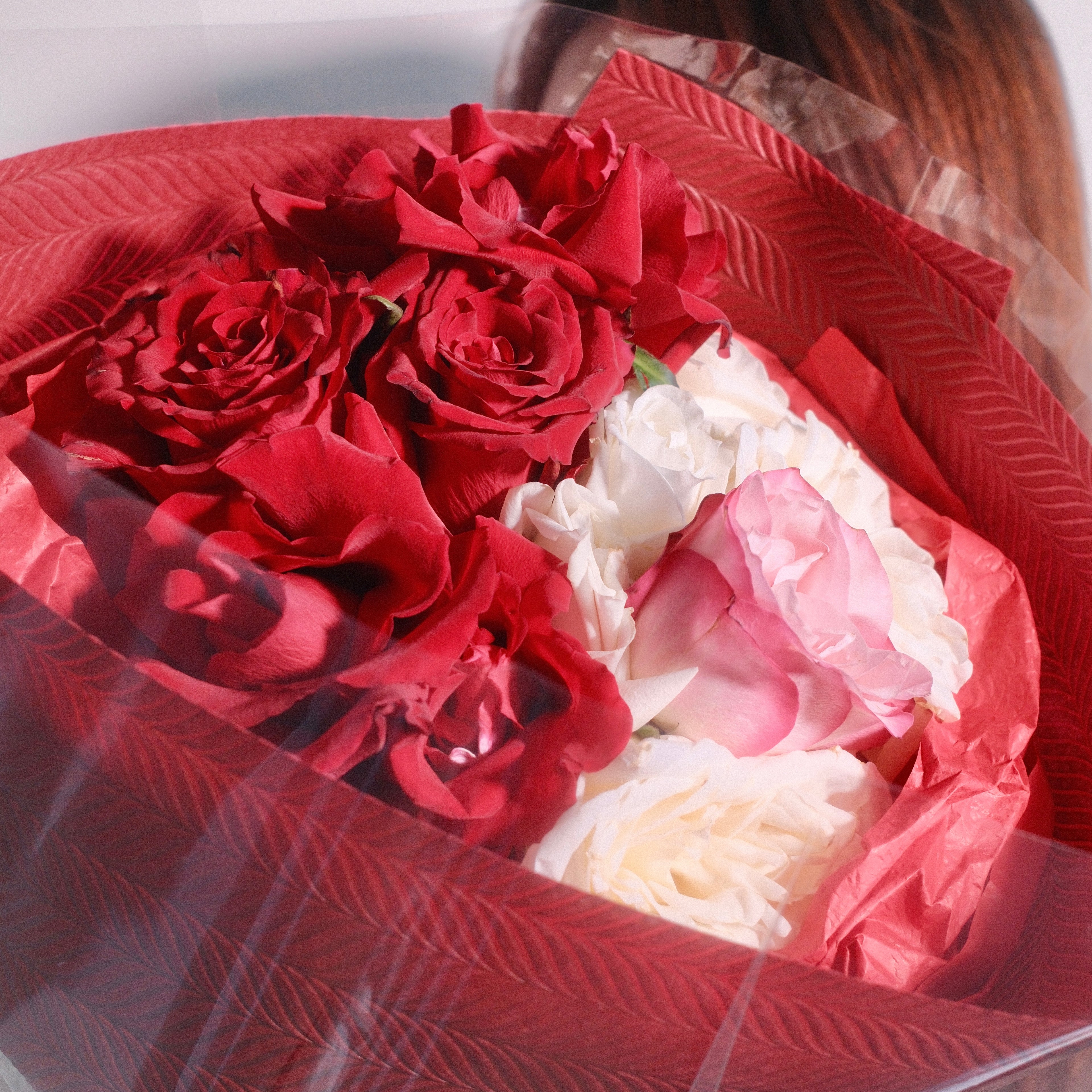Red roses flower bouquet wrapped in red, perfect gift for mother's day by Hanaya Flora, Surry Hills, Sydney